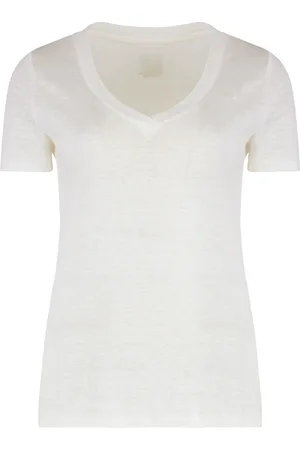 120% Lino Femme, Tops, Blanc, Taille: 42 FR T-shirt en lin col V