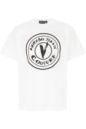 VERSACE Homme, Tops, Blanc, Taille: L T-shirt Décontracté en Coton pour Homme