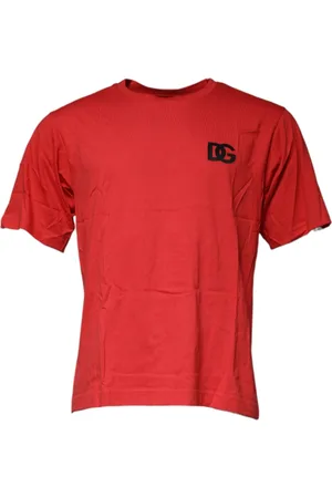 Dolce & Gabbana Homme, Tops, Rouge, Taille: XS T-shirt en coton rouge avec logo DG