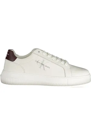 Calvin Klein Homme, Chaussures, Blanc, Taille: 43 EU Baskets en polyester blanc avec lacets, impression, détails contrastés, logo