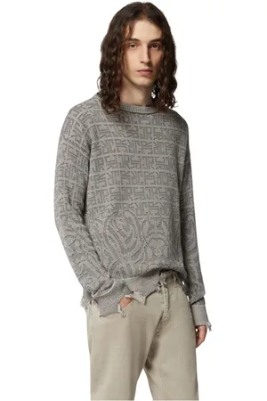 John Richmond Homme, Pulls, Gris, Taille: L Pull gris avec logo intégré et détails usés
