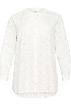 Kaffe Femme, Blouses et Chemises, Blanc, Taille: 48 FR Chemisier brodé avec manches bouffantes