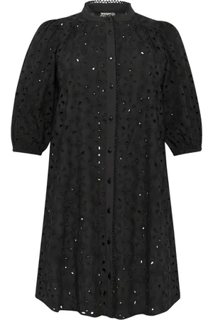 Kaffe Femme, Robes, Noir, Taille: 44 FR Robe Noire Profonde Brodée