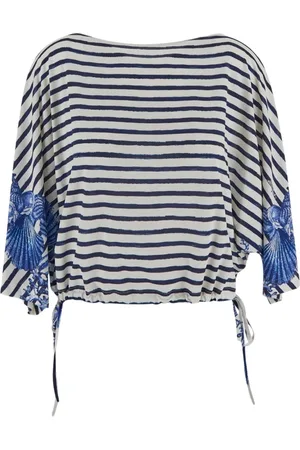 Alberta Ferretti Femme, Blouses et Chemises, Multicolore, Taille: 38 FR Top Oversize avec Large Encolure et Ourlet à Cordon