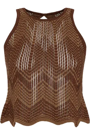 AKEP Femme, Tops, Brun, Taille: 42 FR Top court avec encolure zigzag