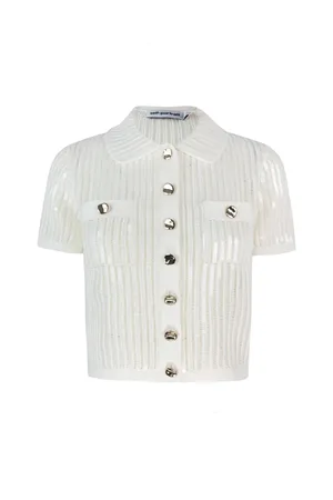 Self-Portrait Femme, Pulls, Blanc, Taille: 40 FR Haut à boutons avec détails contrastés