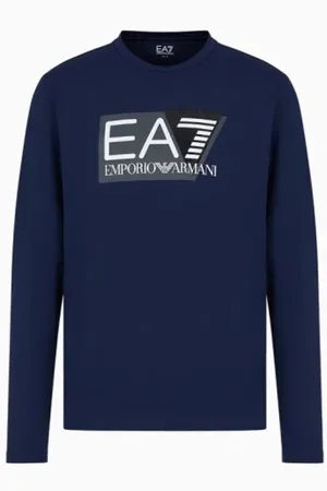 EA7 Homme, Tops, Bleu, Taille: M T-Shirt Manches Longues Coupe Régulière