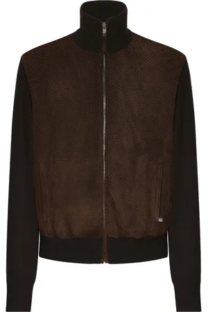 Dolce & Gabbana Homme, Vestes, Brun, Taille: L Bomber en Daim Marron avec Manches en Tricot