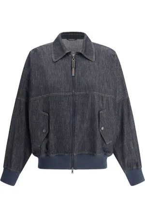 Brunello Cucinelli Femme, Vestes, Bleu, Taille: 42 FR Veste en Denim côtelé avec Fermeture Éclair