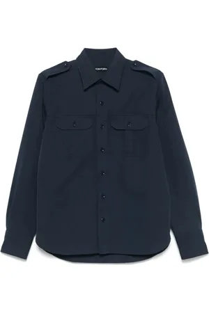 Tom Ford Homme, Chemises, Bleu, Taille: M Chemise Militaire Marine Détail Poches