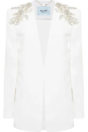 Blugirl Femme, Vestes, Blanc, Taille: 38 FR Cristal Perle Patch Oversized Blazer Veste