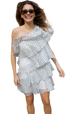 Crās Femme, Robes, Blanc, Taille: 40 FR Robe une épaule à volants en couches