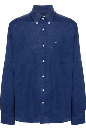 Barbour Homme, Chemises, Bleu, Taille: XL Chemise Bleue en Lin et Coton à Boutonnière