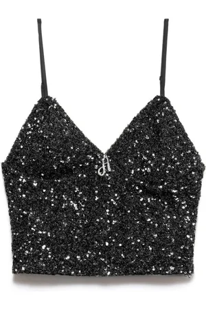 ANIYE BY Femme, Tops, Noir, Taille: 40 FR Haut à paillettes avec décolleté en V et breloque