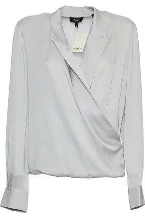 THEORY Femme, Blouses et Chemises, Gris, Taille: 42 FR Platinum V-Neck Blouse