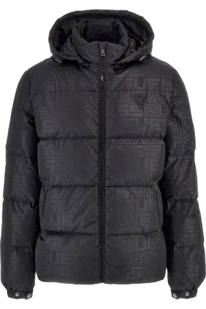 Guess Homme, Vestes, Noir, Taille: L Doudoune à Capuche avec Logo