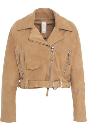BULLY Femme, Vestes, Brun, Taille: 40 FR Veste de motard en daim avec ceinture à la taille