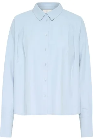Kaffe Femme, Blouses et Chemises, Bleu, Taille: 36 FR Chemisier Blouse en Chambray Doux