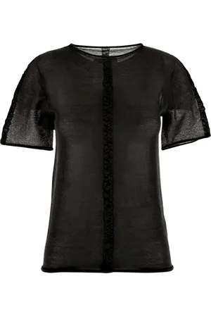 UMA WANG Femme, Tops, Noir, Taille: 40 FR Top Femme Col Rond Semi-Transparent