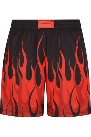Vision Of Super Homme, Shorts, Multicolore, Taille: S Shorts noirs avec motif de flammes et étiquette rouge