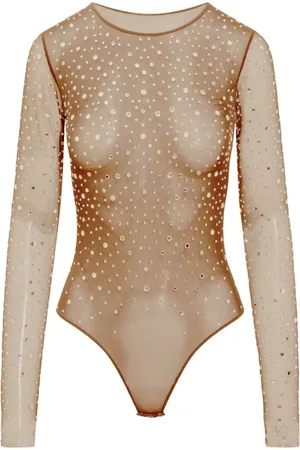 Des Phemmes Femme, Tops, , Taille: 40 FR Body en tulle à manches longues avec incrustations de cristaux