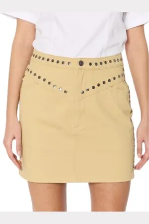 Berenice Femme, Jupes, Brun, Taille: 40 FR Jupe en Denim avec Clous Argentés