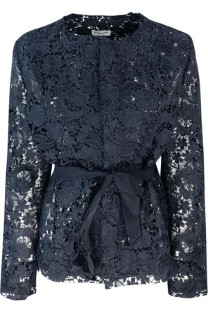 P.A.R.O.S.H. Femme, Vestes, Bleu, Taille: 40 FR Veste Bleue en Dentelle avec Ceinture Amovible