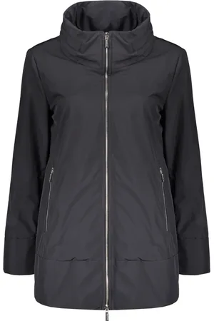 MOORER Femme, Manteaux, Bleu, Taille: 36 FR Veste en Techno Fabric Imperméable avec Capuche