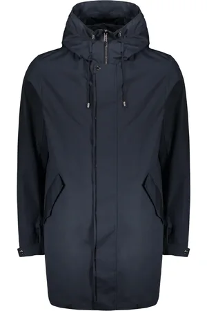 MOORER Homme, Manteaux, Bleu, Taille: L Parka en Coton Imperméable avec Capuche Réglable