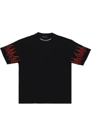 Vision Of Super Homme, Tops, Noir, Taille: L T-shirt Brodé Flammes Noir/Rouge