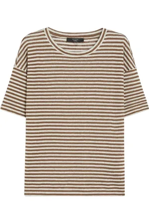 Max Mara Femme, Tops, Brun, Taille: 44 FR Chemise en lin à encolure bateau et manches courtes