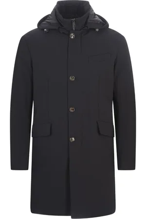 MONTECORE Homme, Manteaux, Bleu, Taille: M Parka bleue en laine avec capuche amovible