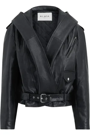 Alaïa Femme, Vestes, Noir, Taille: 36 FR Veste de motard à capuche en cuir
