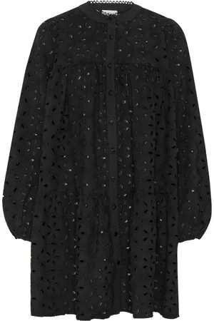 Kaffe Femme, Robes, Noir, Taille: 36 FR Robe Noire Profonde Brodée
