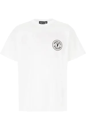 VERSACE Homme, Tops, Blanc, Taille: 2XL T-shirt en Coton Décontracté pour Homme