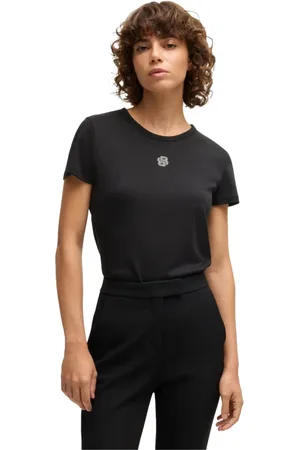 HUGO BOSS Femme, Tops, Noir, Taille: 38 FR T-shirt brodé logo cristal