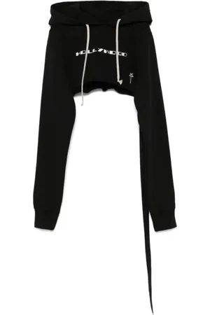 Rick Owens Homme, Sweatshirts et sweats à capuche, Noir, Taille: S Sweat à capuche court noir/lait
