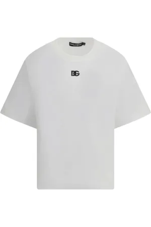 Dolce & Gabbana Femme, Tops, Blanc, Taille: 38 FR T-shirt avec logo emblématique brodé