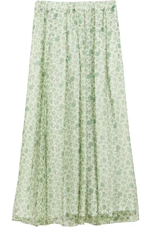 Max Mara Femme, Jupes, Vert, Taille: 34 FR Jupe Longue Évasée en Soie Imprimée