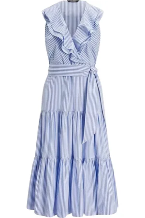 Ralph Lauren Femme, Robes, Bleu, Taille: 36 FR Robe en coton à rayures et volants