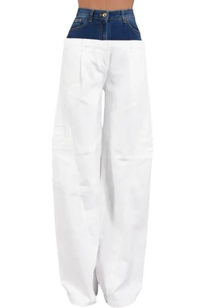 Elisabetta Franchi Femme, Jeans, Blanc, Taille: W32 Pantalon cargo en denim avec basque