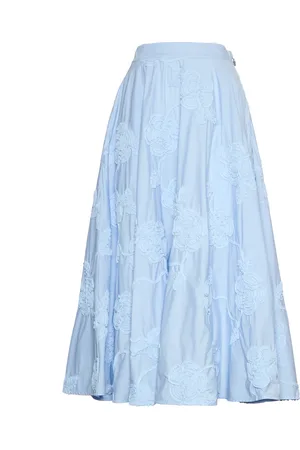 ROTATE Femme, Jupes, Bleu, Taille: 38 FR Jupe Maxi Brodée Florale