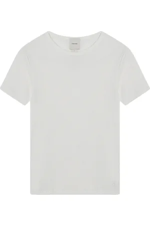 Calvin Klein Femme, Tops, Blanc, Taille: 38 FR T-shirt col rond à manches courtes