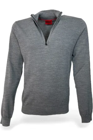 HUGO BOSS Homme, Pulls, Gris, Taille: M Pull en maille fine avec col Troyer