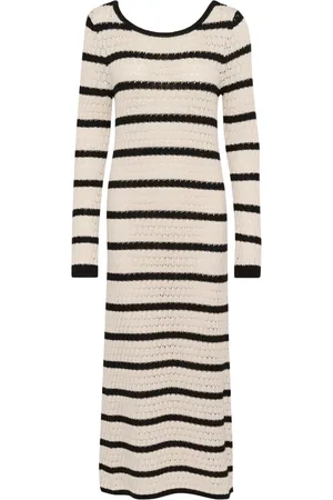 Kaffe Femme, Robes, Blanc, Taille: 38 FR Robe Tricotée Rayée Gris Plume/Noir