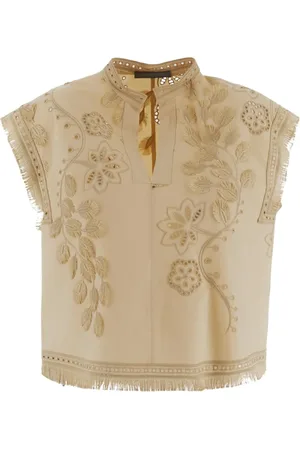 Alberta Ferretti Femme, Blouses et Chemises, , Taille: 36 FR Haut col mandarin décolleté en V avec franges