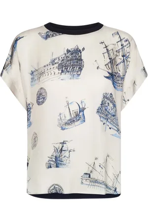 Elena Miro Femme, Tops, Multicolore, Taille: 42 FR T-shirt en jersey de viscose avec impression voilier