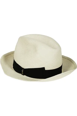 Borsalino Homme, Accessoires, , Taille: 56 CM Chapeau Panama en Paille Blanche avec Bande Noire