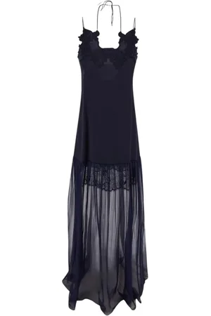 Alberta Ferretti Femme, Robes, Bleu, Taille: 38 FR Robe Bleue Col Floral en Tulle