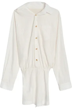 A PAPER KID Femme, Robes, Blanc, Taille: 42 FR Robe Chemise Rayée en Viscose